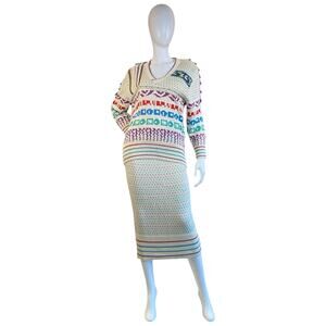 1980s Vintage Marika Contompasis Cream & Rainbow Sweater Set